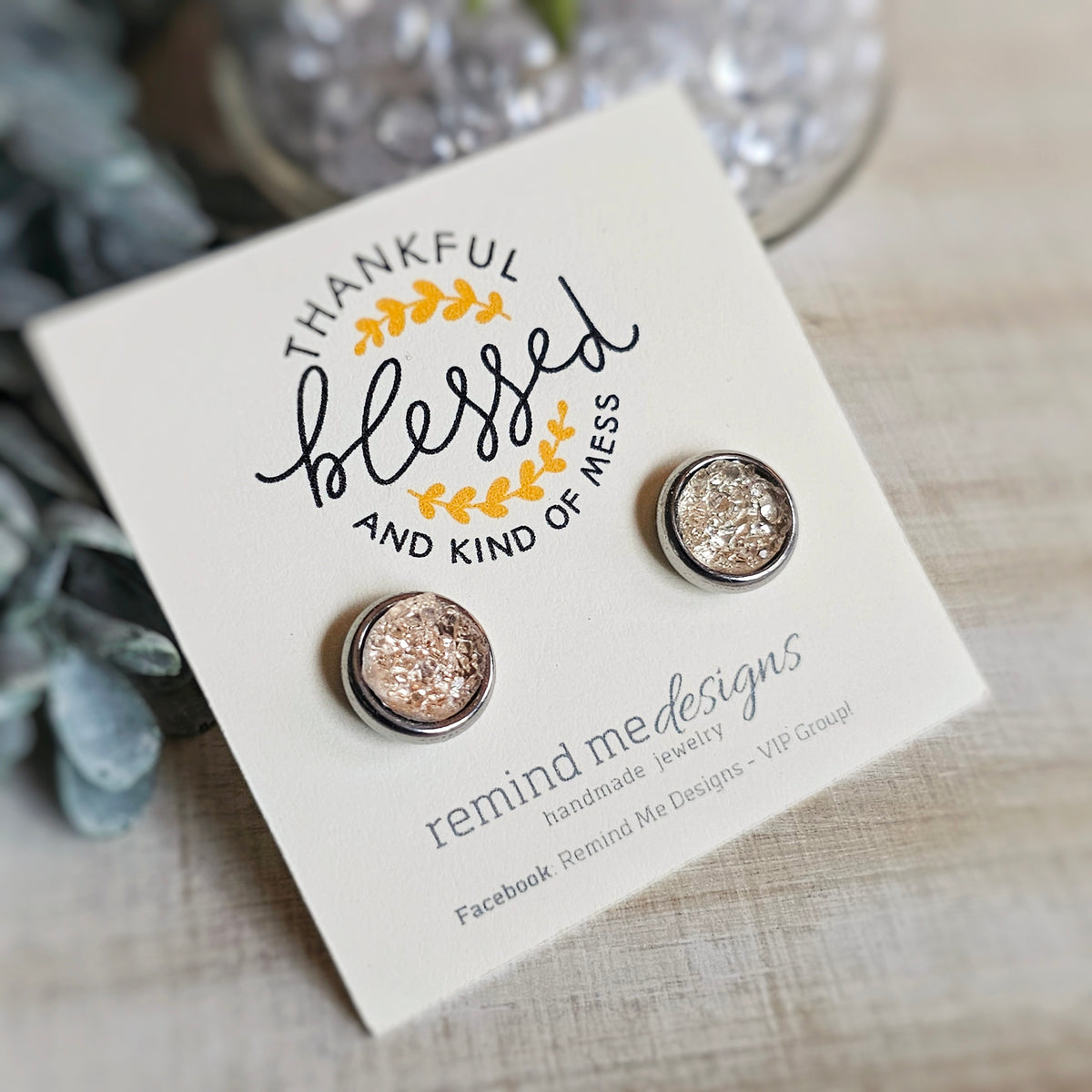Pale Pink Druzy Stud Earrings