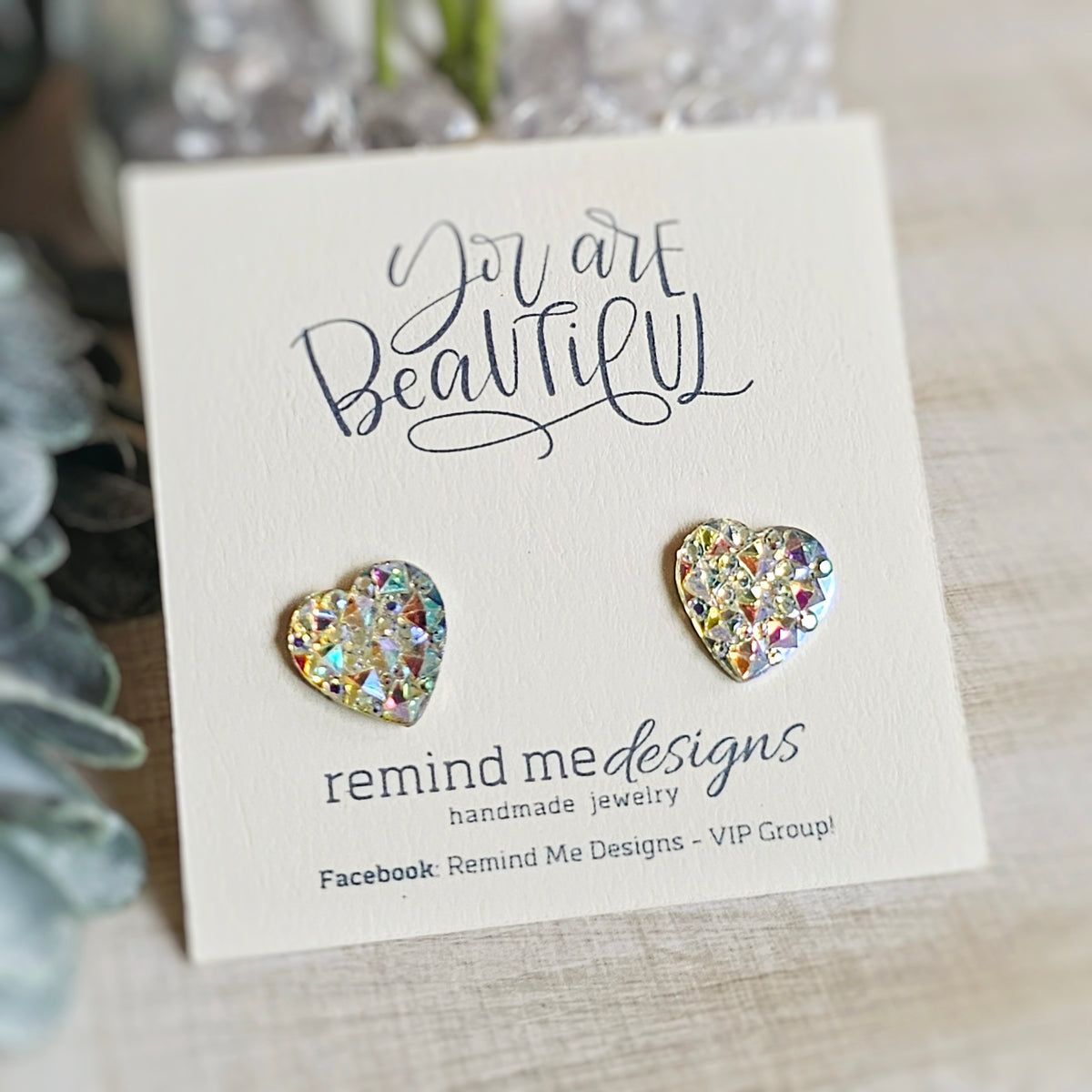 Iridescent Heart Druzy Stud Earrings