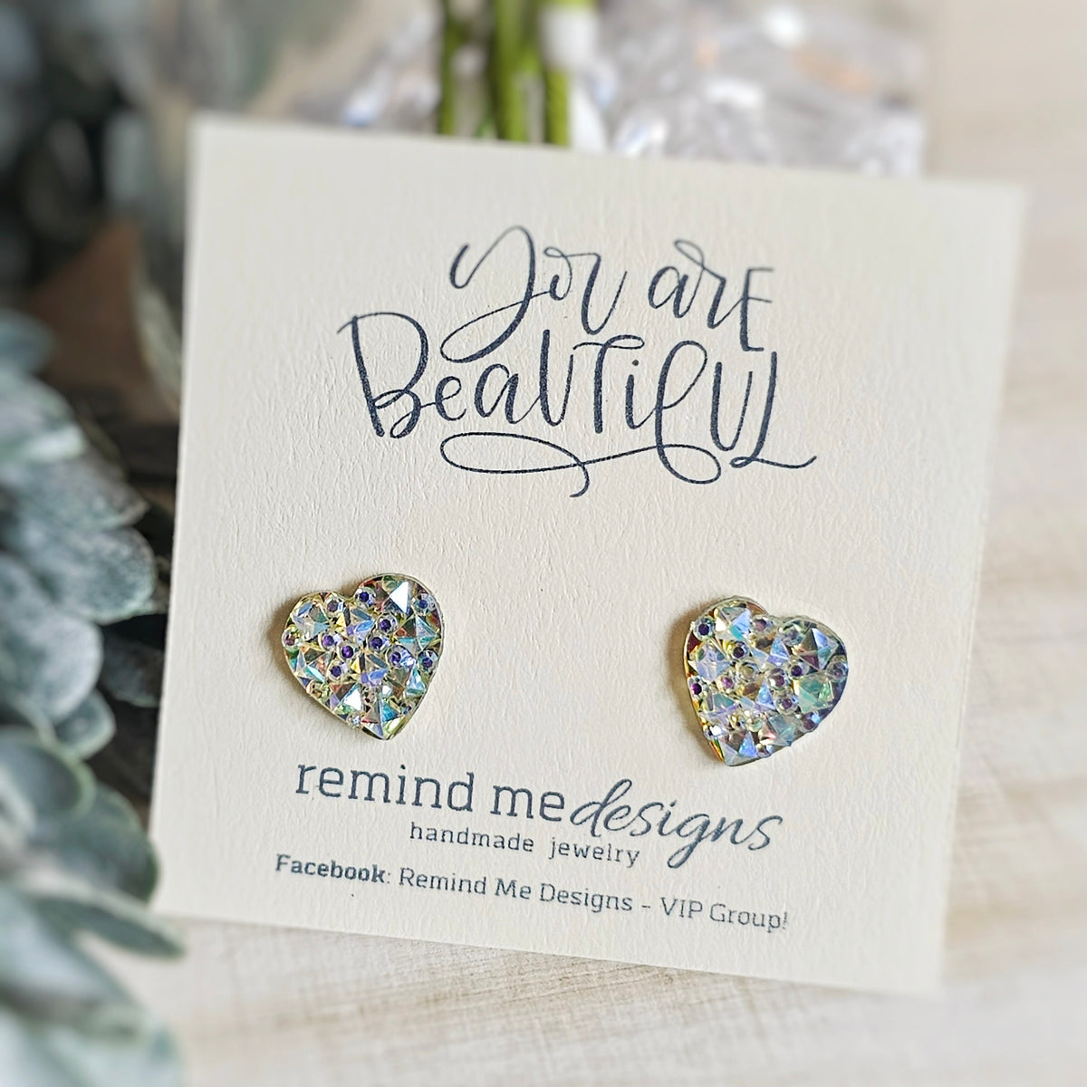 Iridescent Heart Druzy Stud Earrings