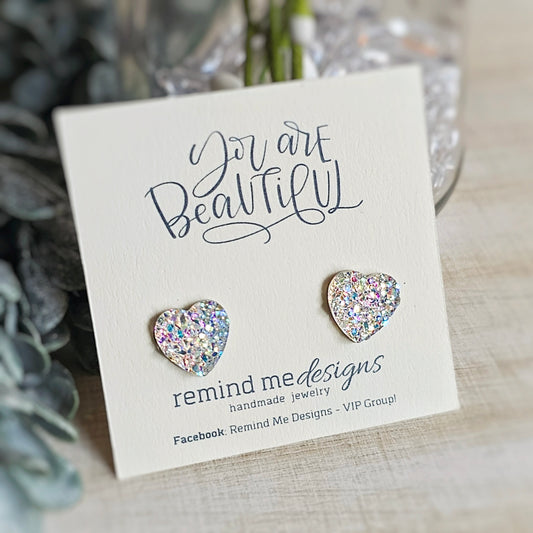 Iridescent Heart Druzy Stud Earrings