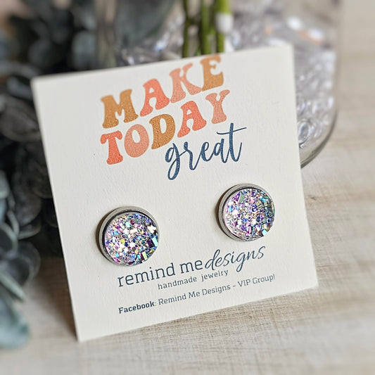 Iridescent Druzy Stud Earrings