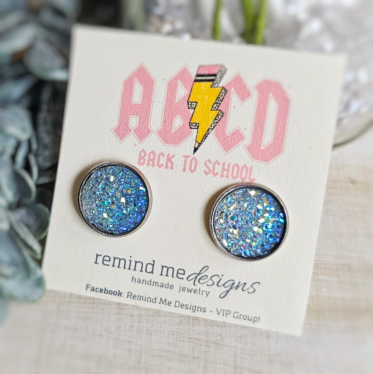 Iridescent Blue Druzy Stud Earrings