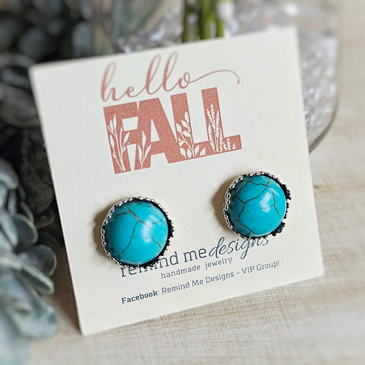 Faux Turquoise Druzy Stud Earrings