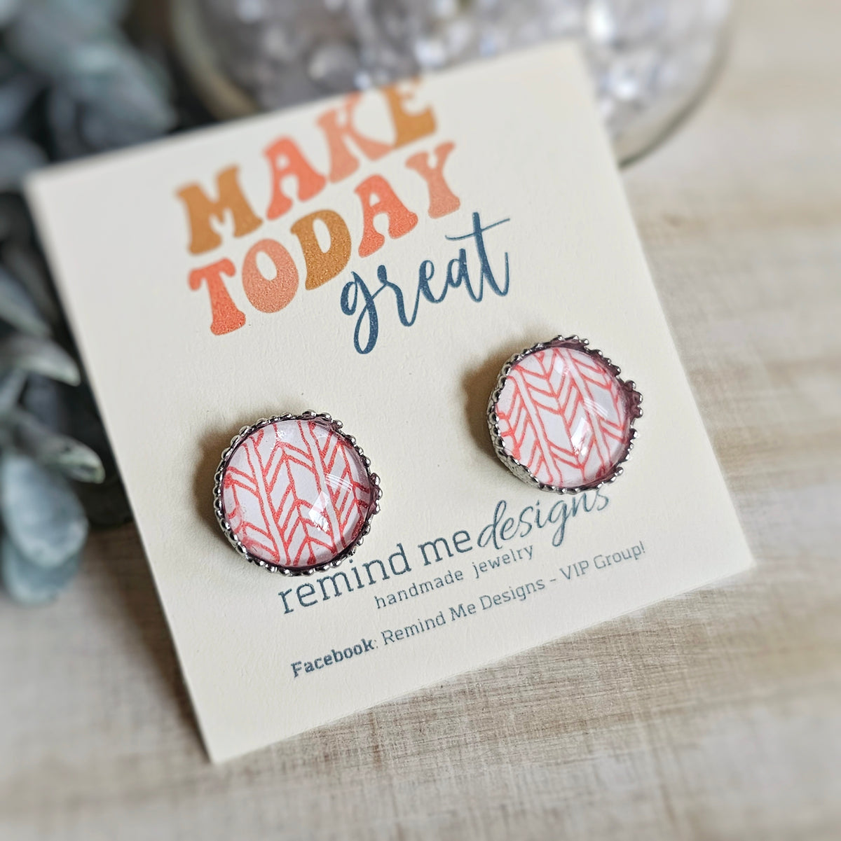 Tribal Design Glass Cab Stud Earrings