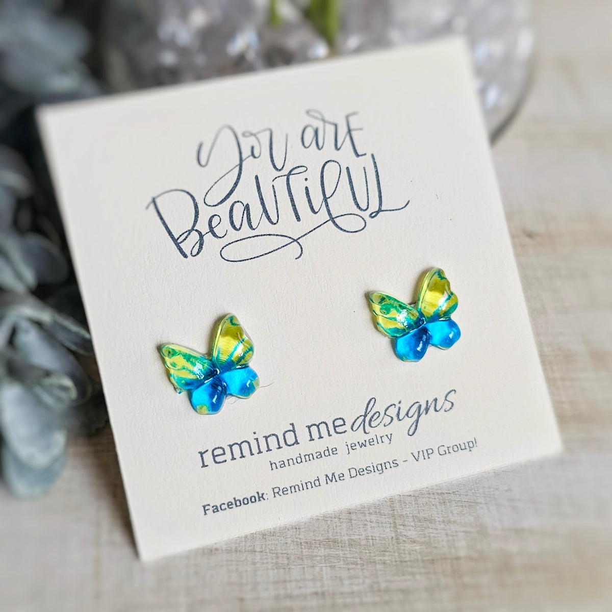 Yellow and Blue Butterfly Resin Studs