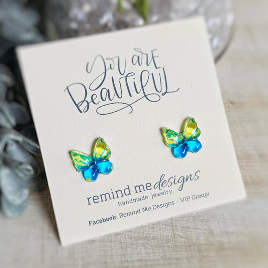 Yellow and Blue Butterfly Resin Studs
