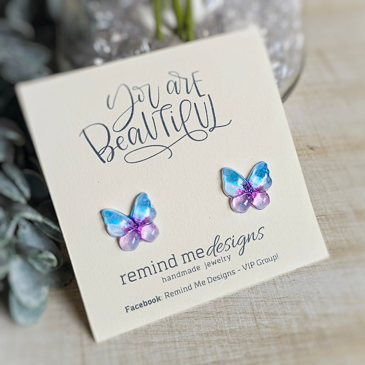 Blue and Purple Butterfly Resin Studs