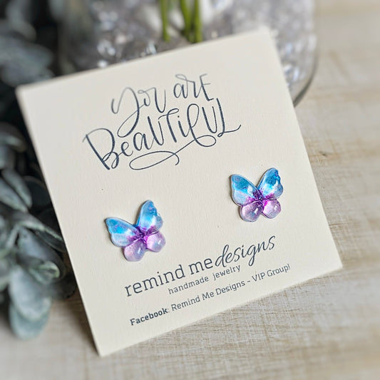 Blue and Purple Butterfly Resin Studs