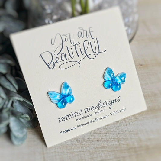 Blue Butterfly Resin Studs