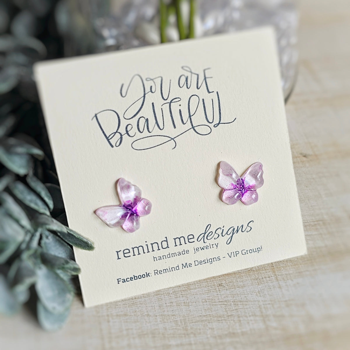 Purple Butterfly Resin Studs