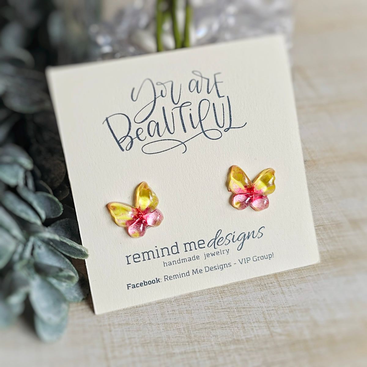 Yellow and Pink Butterfly Resin Studs