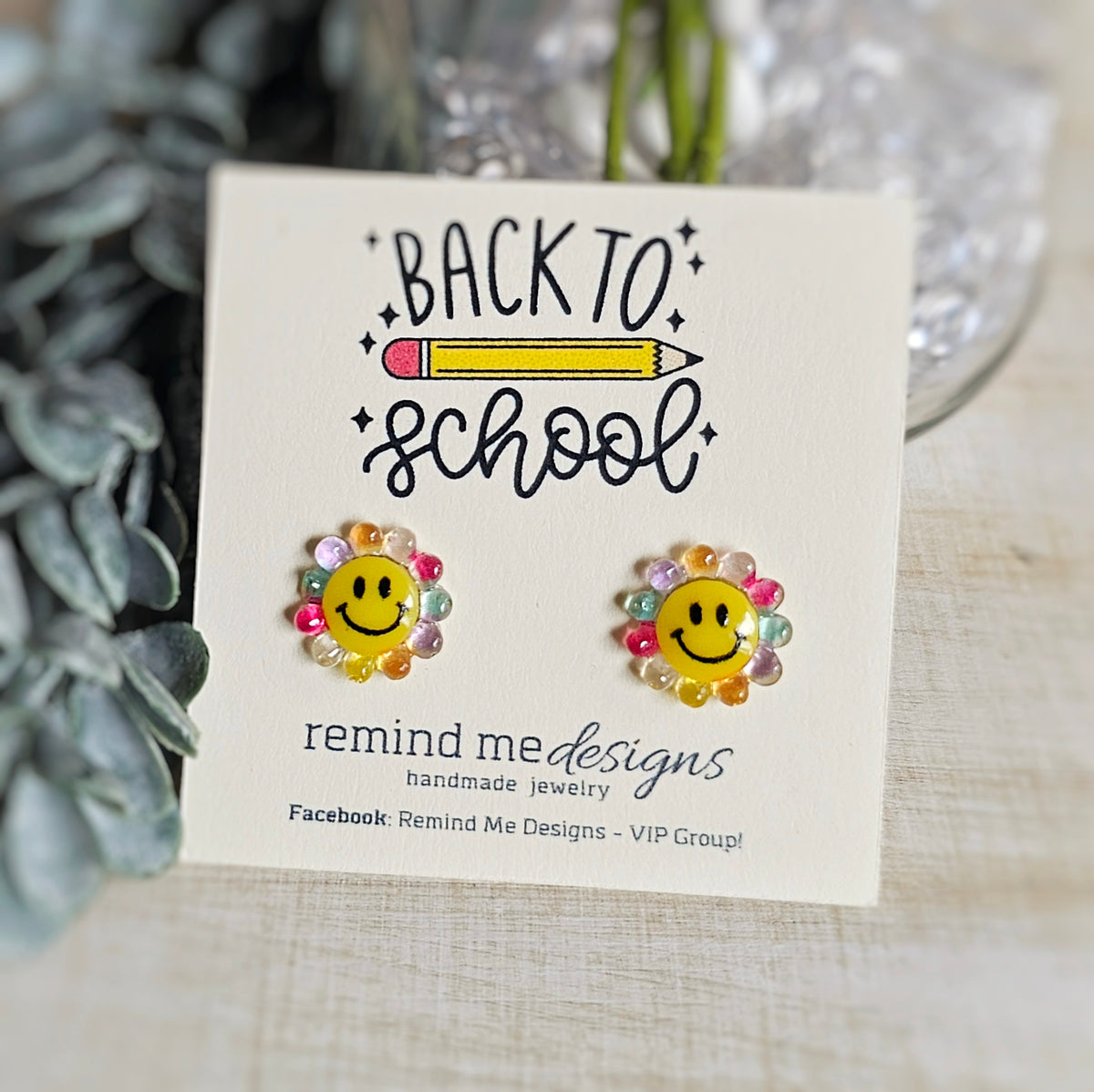 Flower Yellow Smiley Face Stud Earrings