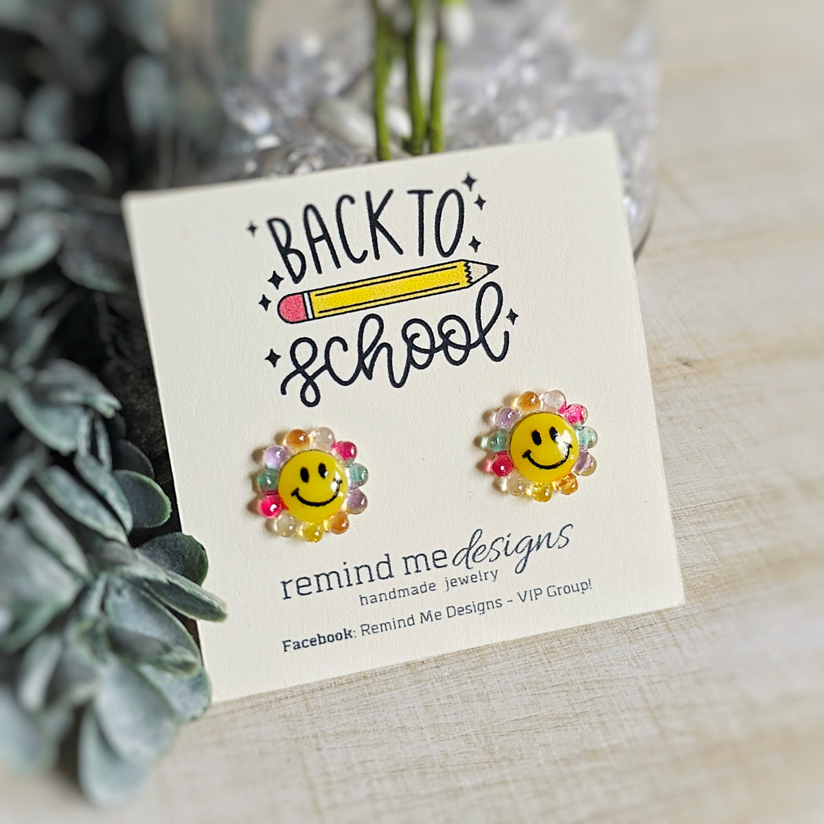 Flower Yellow Smiley Face Stud Earrings