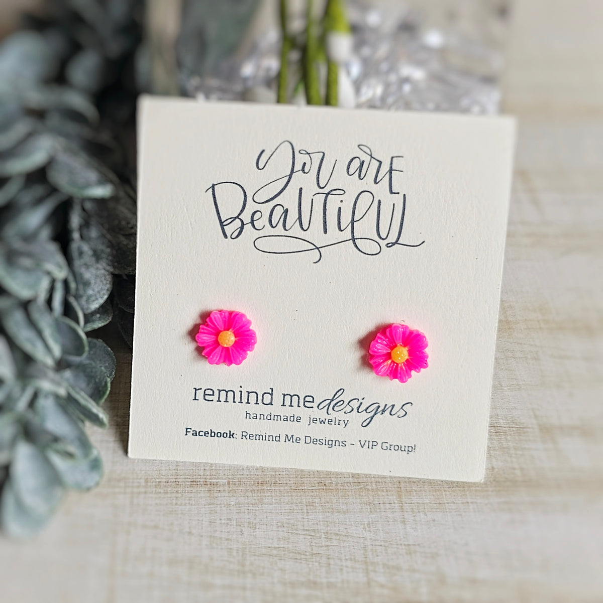 Pink Flower Stud Earrings
