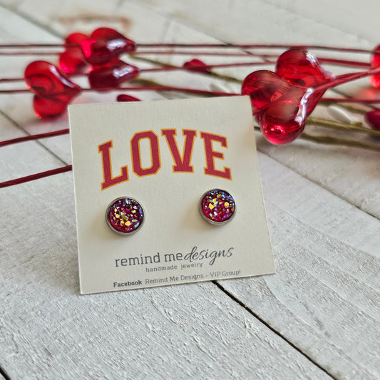 Dark Pink iridescent Druzy Stud Earrings