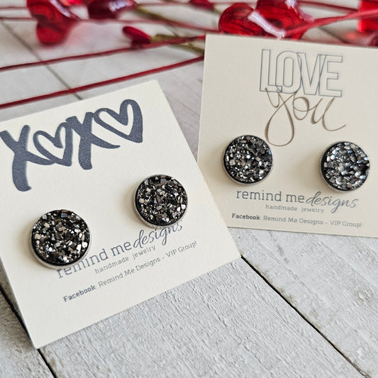 Gunmetal Druzy Stud Earrings