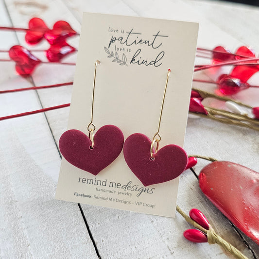 Cabernet Polymer Clay Heart Dangle Earrings