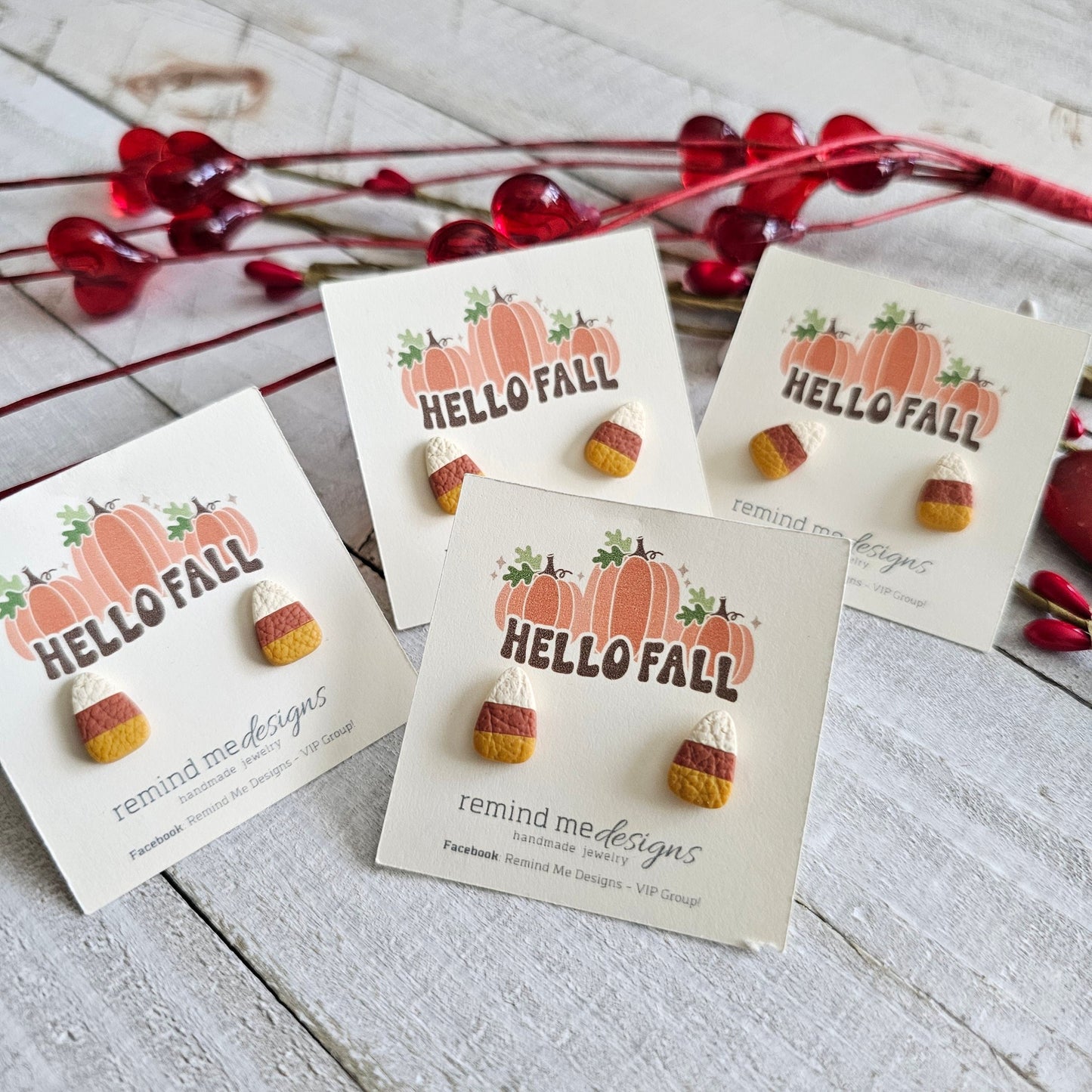 Small Autumn Colored Candy Corn Clay Studs