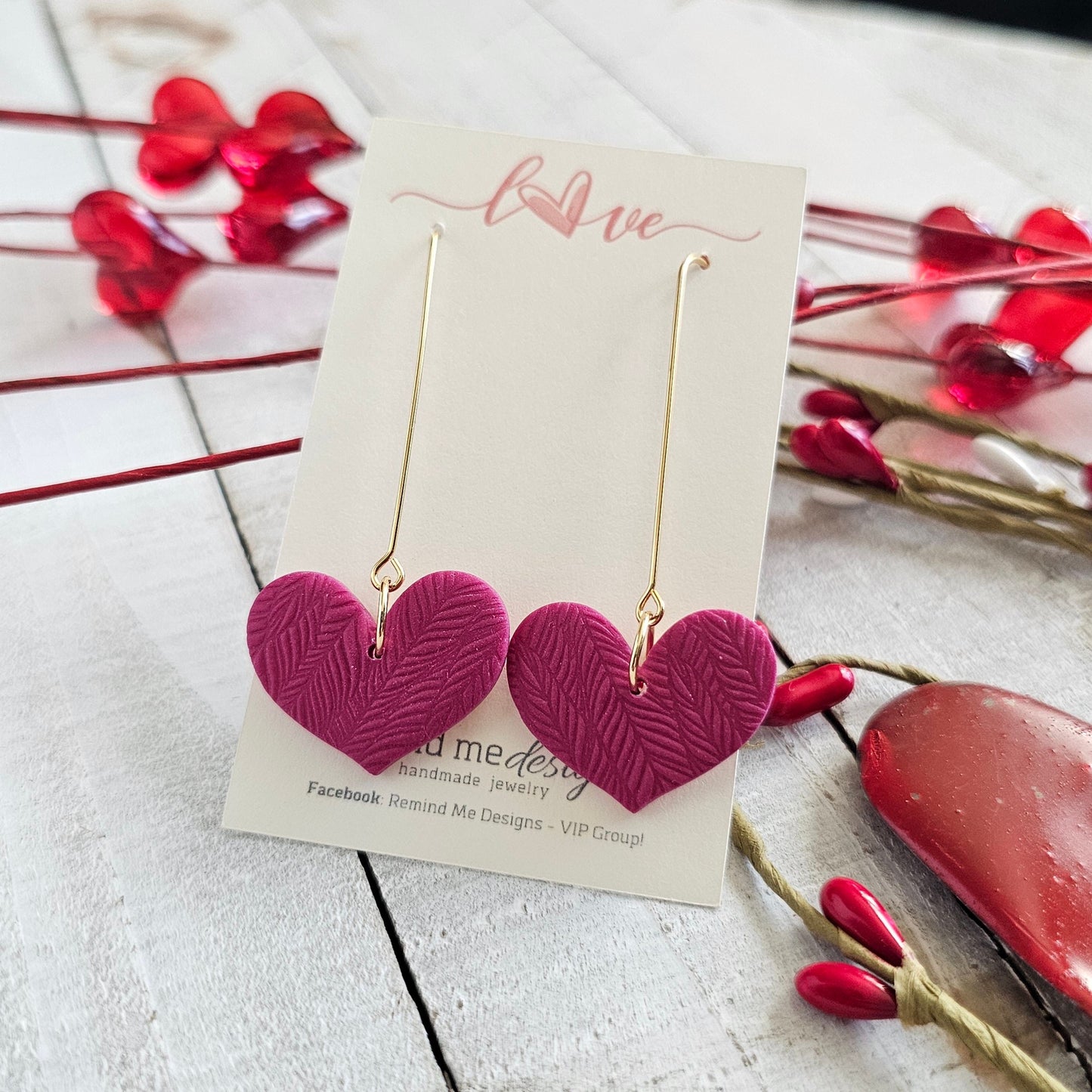 Soft Raspberry Polymer Clay Heart Dangle Earrings