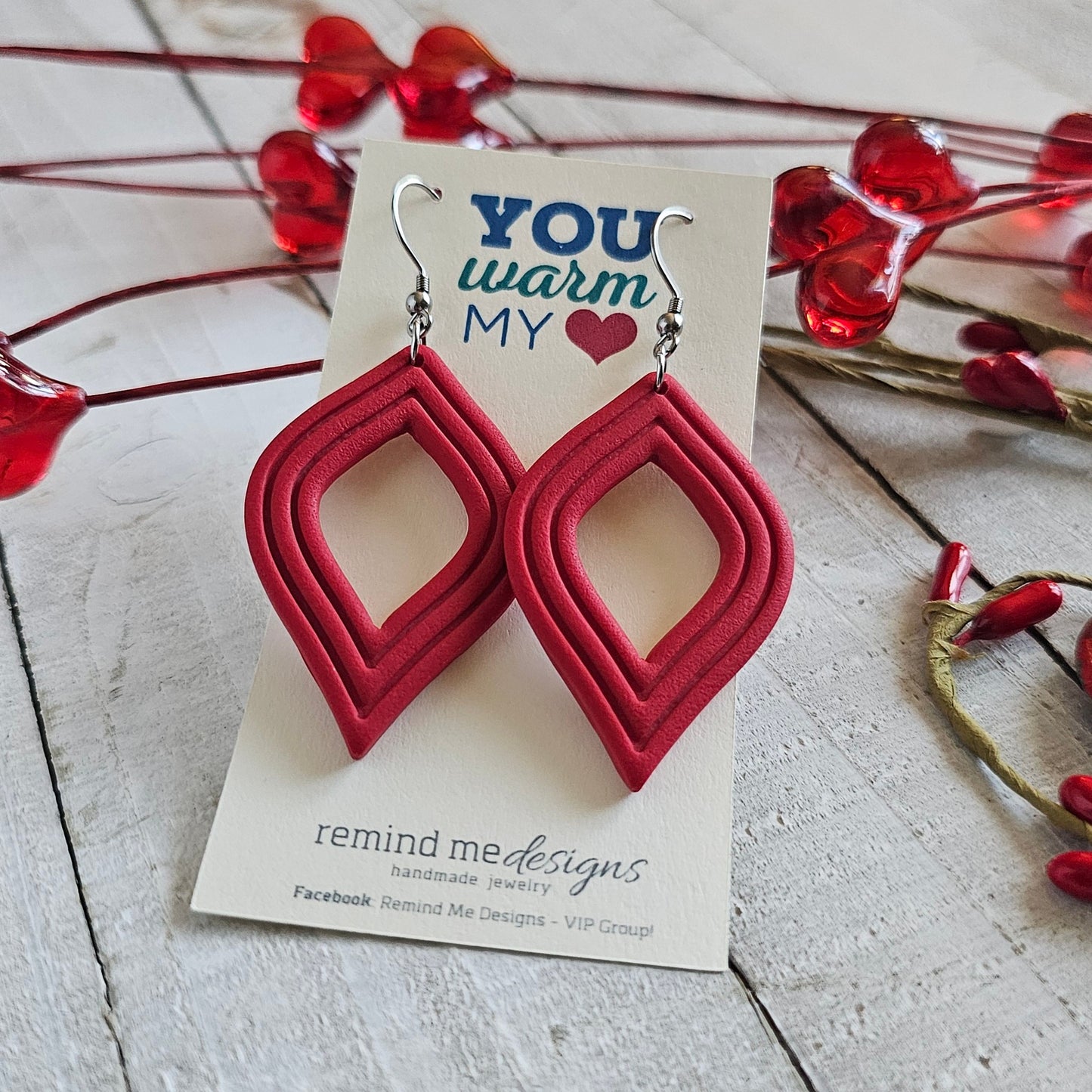 Red Polymer Clay Dangle Earrings