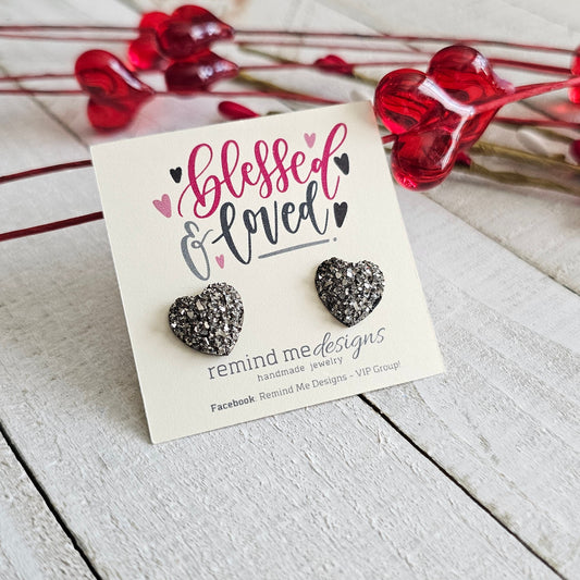 Gunmetal Heart Stud Earrings