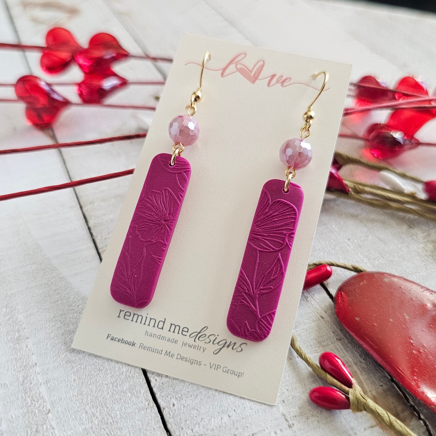 Deep Magenta Polymer Clay Dangle Earrings