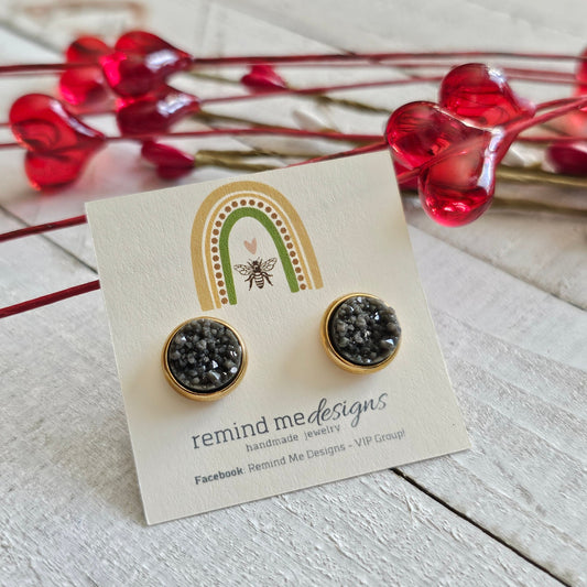 Dark Military Green Druzy Stud Earrings