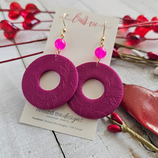 Deep Magenta Polymer Clay Dangle Earrings