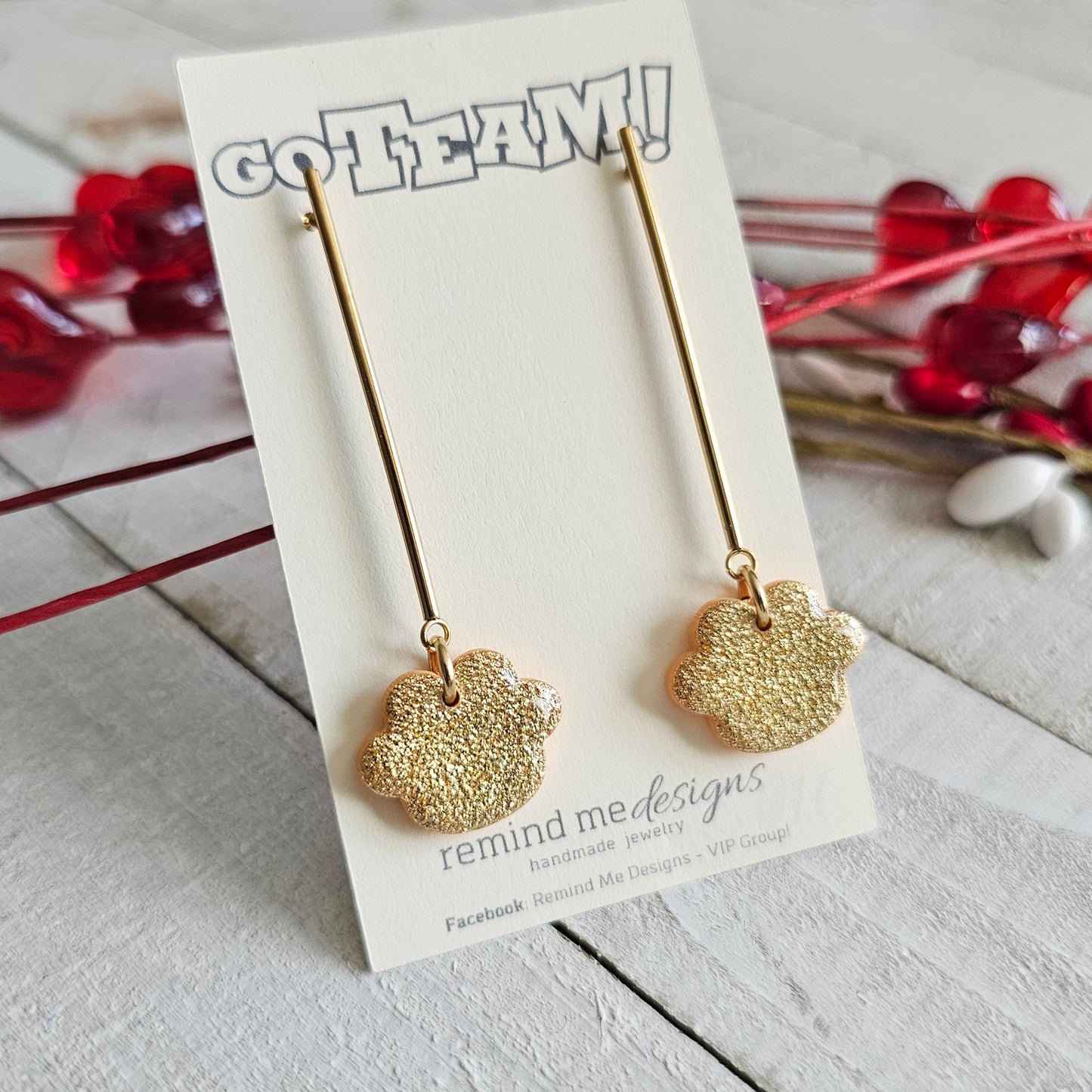 Gold Paw Polymer Clay Dangle Earrings