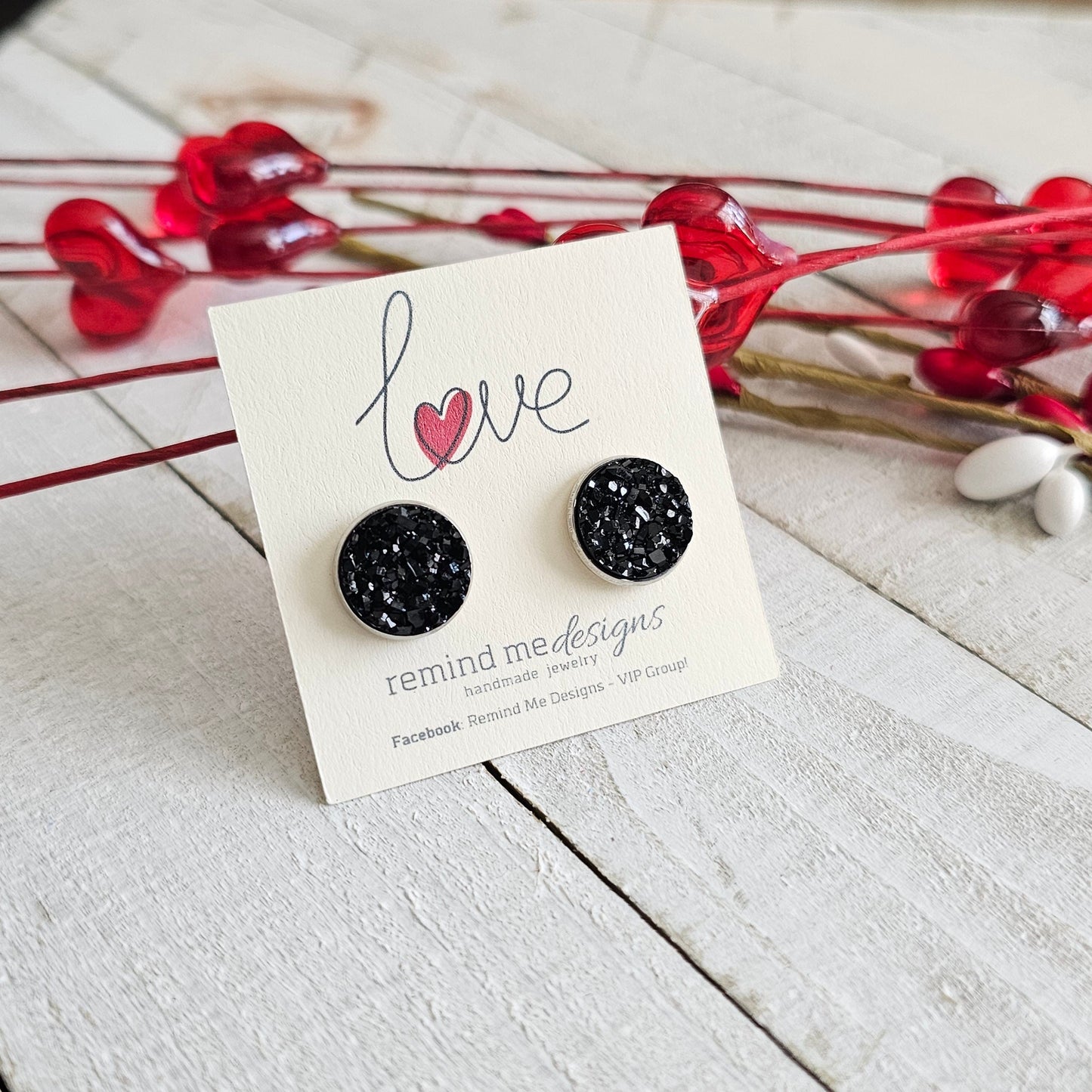 Black Druzy Stud Earrings