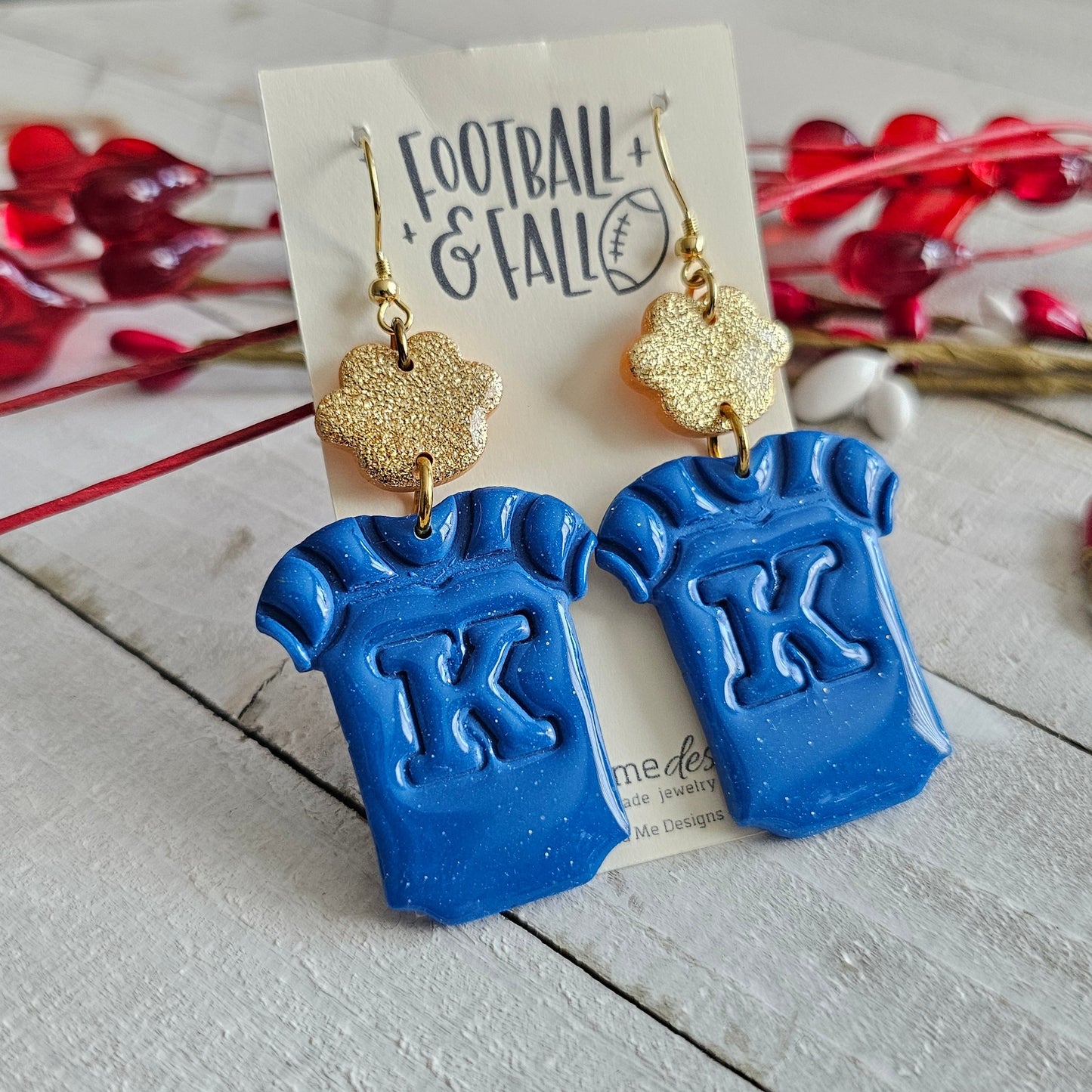 Paw & "K" Football Jersey Polymer Clay Dangle Earrings
