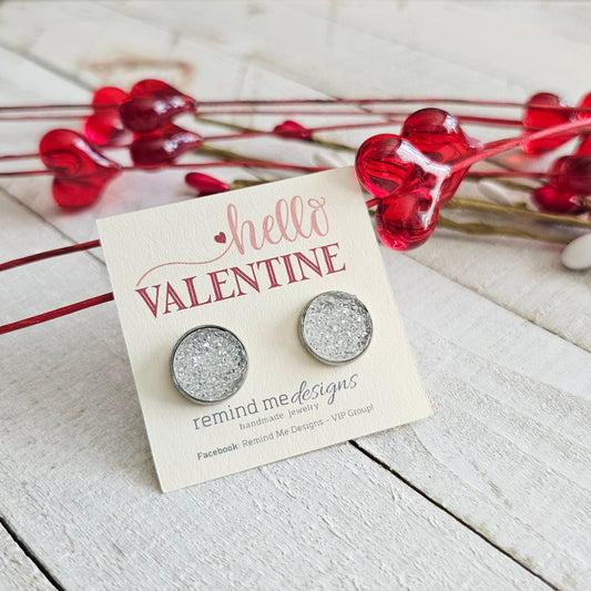 Clear Druzy Stud Earrings