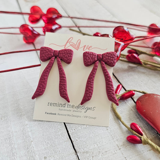 Cabernet Polymer Clay Dangle Bow Earrings