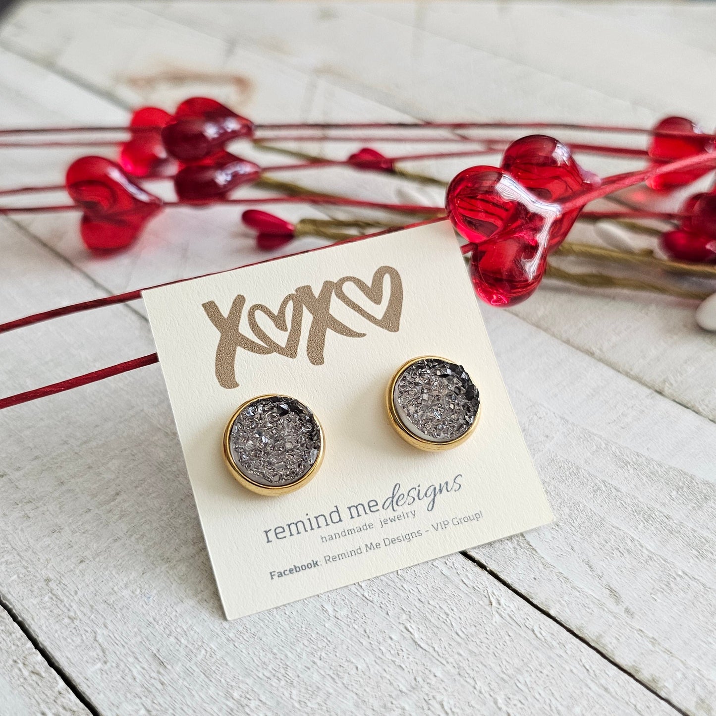 Gray Druzy Stud Earrings